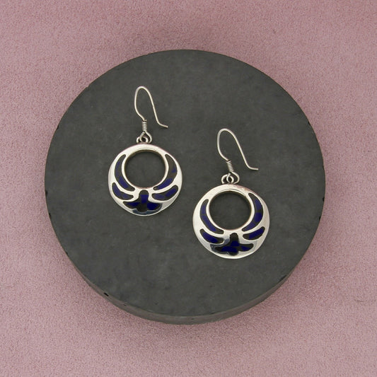 taxco mexico sterling silver vintage lapis circle dangle earrings
