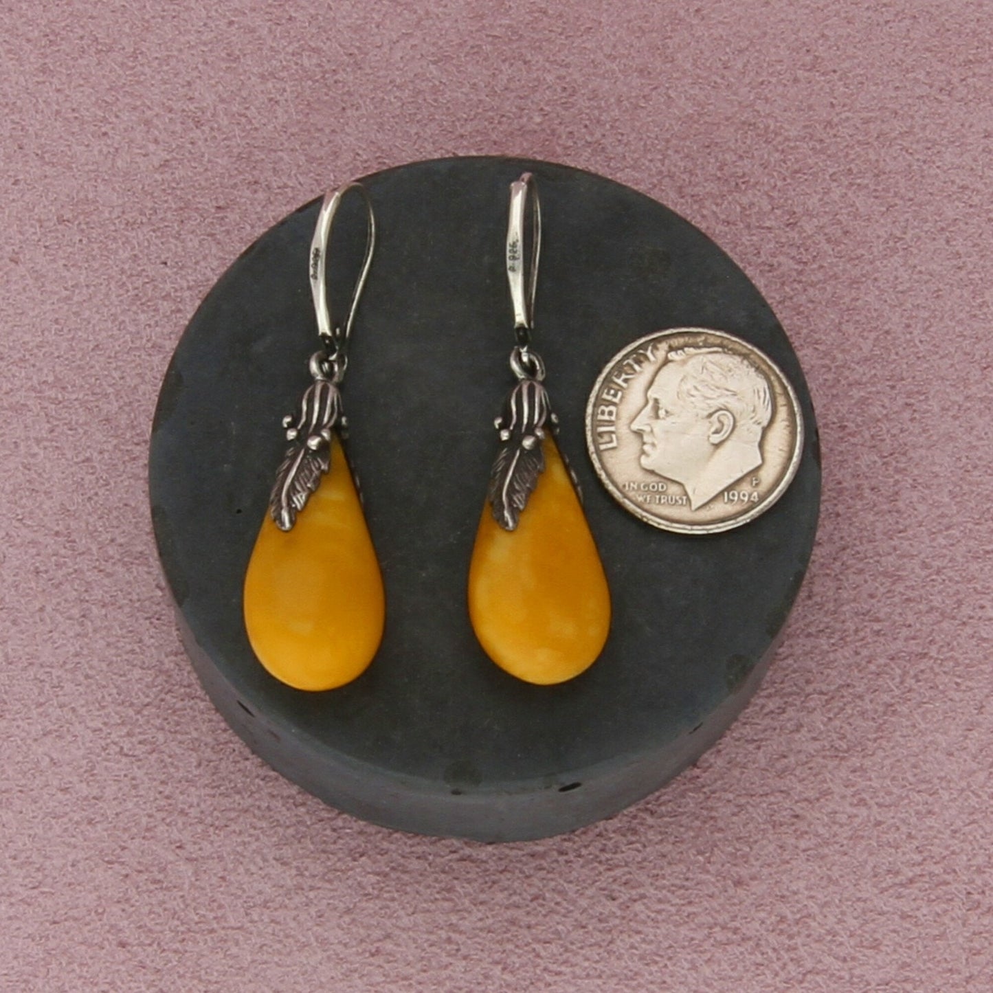 sterling silver vintage baltic amber dangle leverback earrings