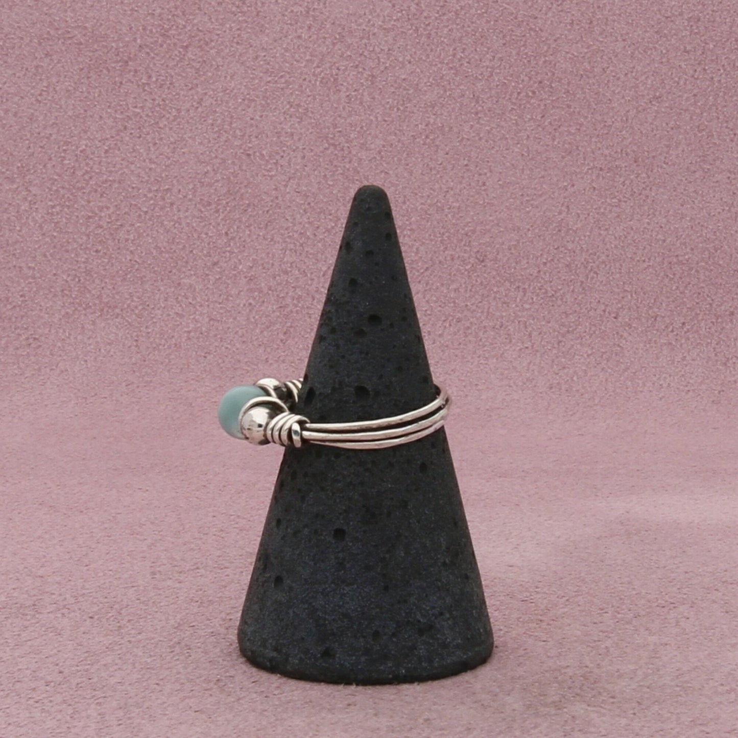 sterling silver wire wrapped blue cats eye bead ring size 5
