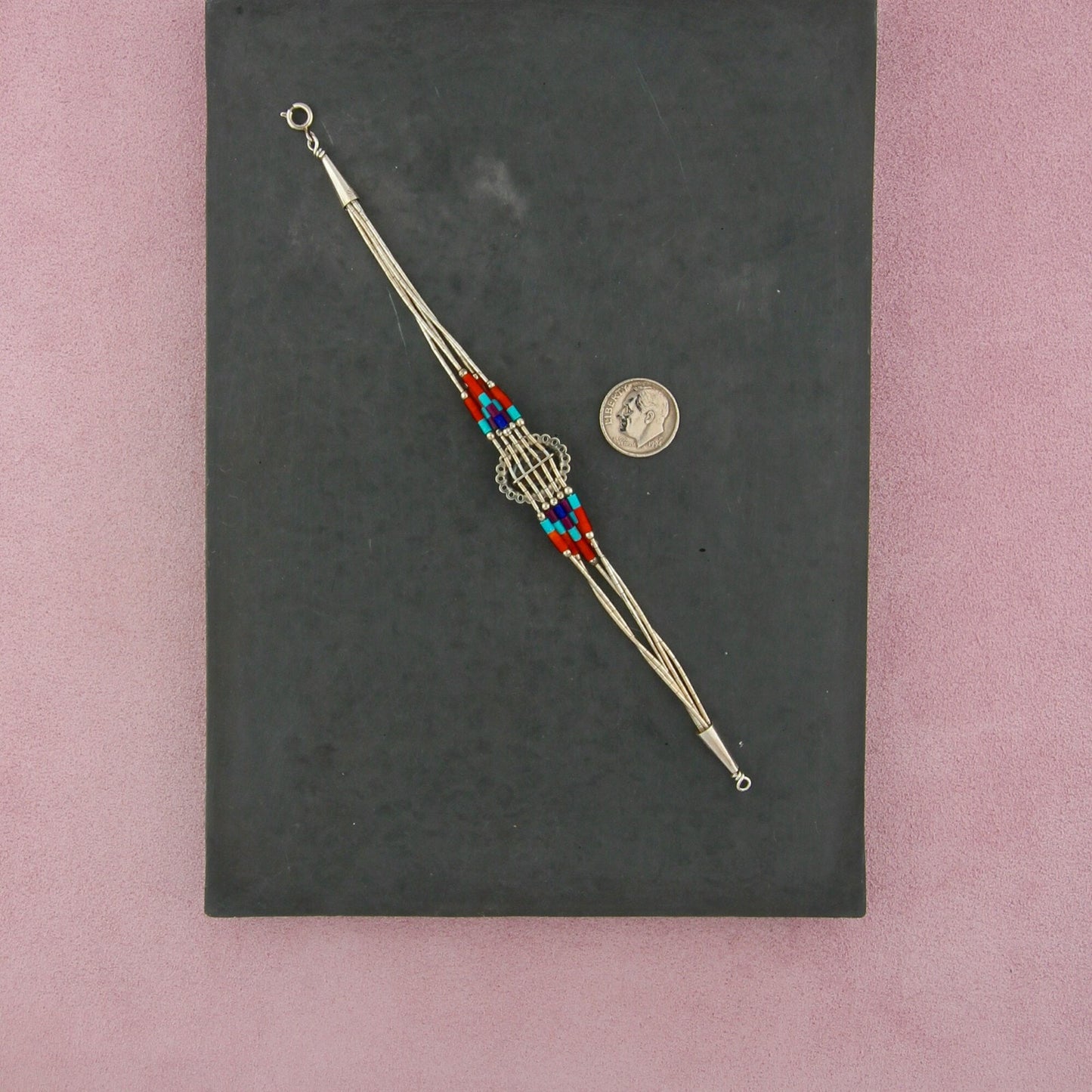 sterling silver southwestern turquoise coral lapis concho bracelet size 7in