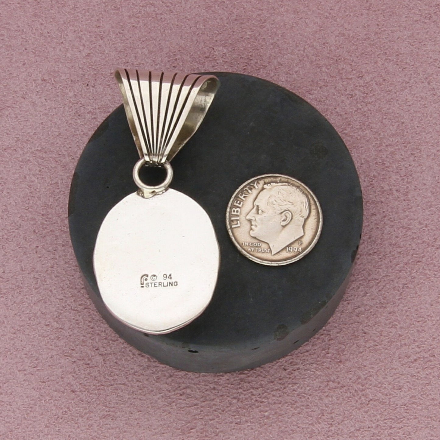 carol felley sterling silver vintage black onyx cabochon pendant