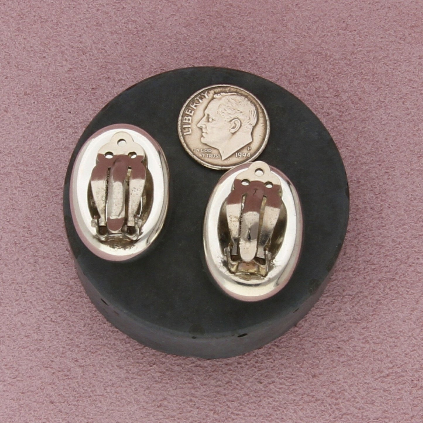 mexico sterling silver vintage domed clip-on earrings