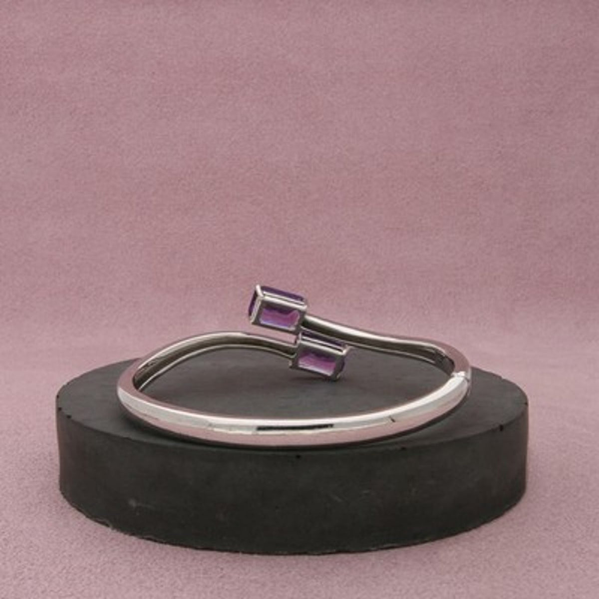 Michelle Albala Sterling Silver Amethyst Hinged Duo Bangle Bracelet Size 6.5in