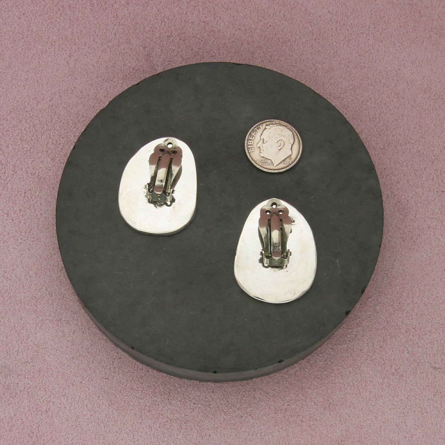 navajo sterling silver vintage bezel-set turquoise clip-on earrings