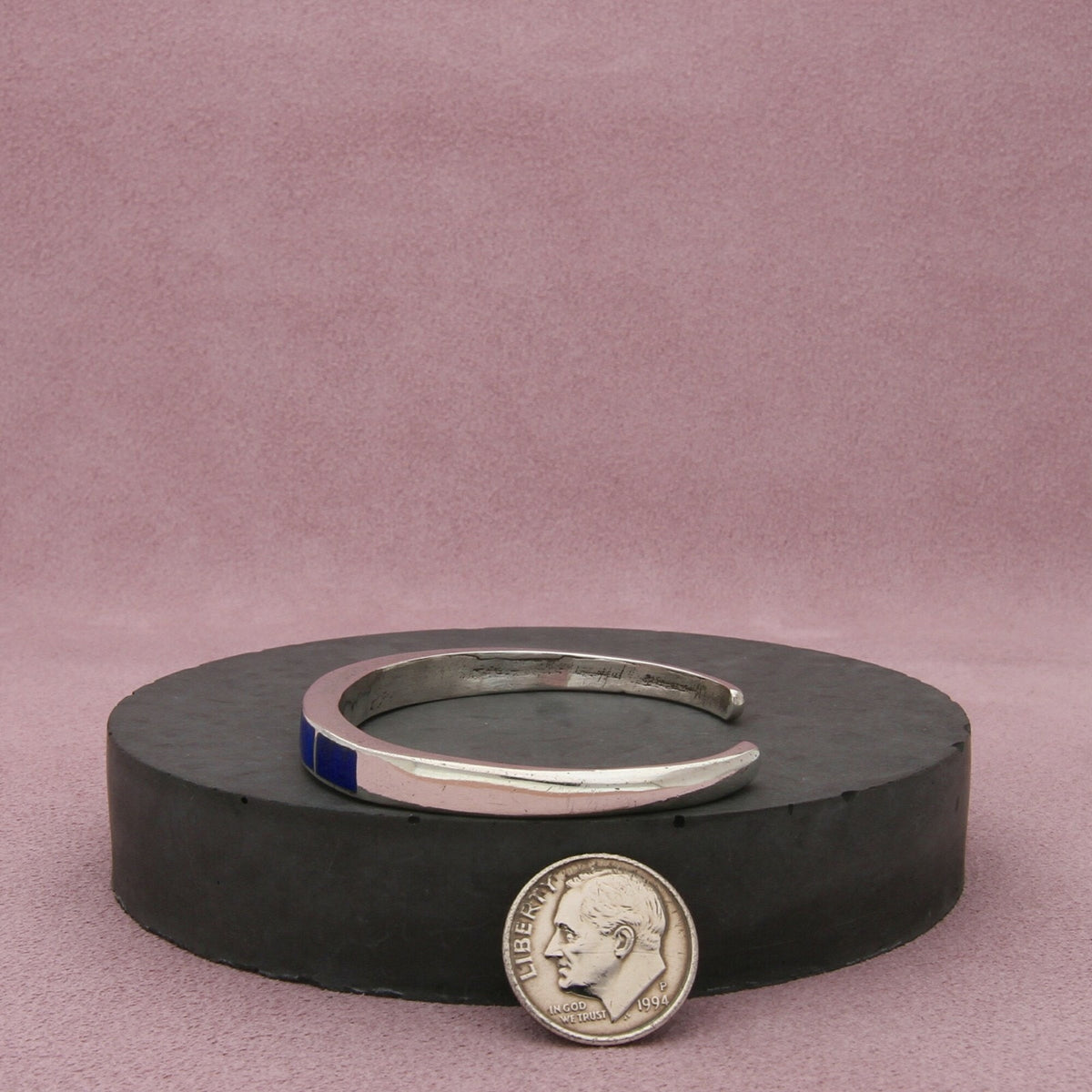 navajo sterling silver vintage lapis lazuli inlay cuff bracelet size 6in