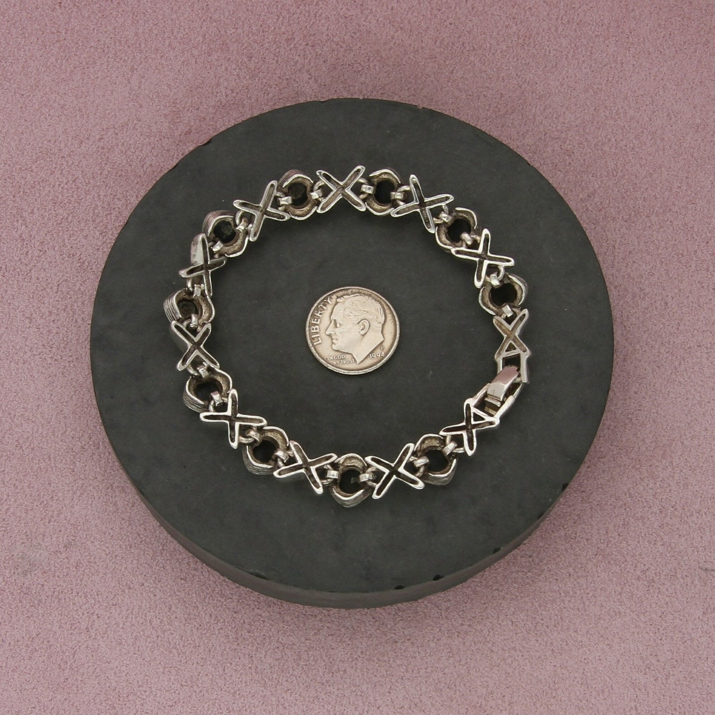 sterling silver black onyx x link bracelet size 7in