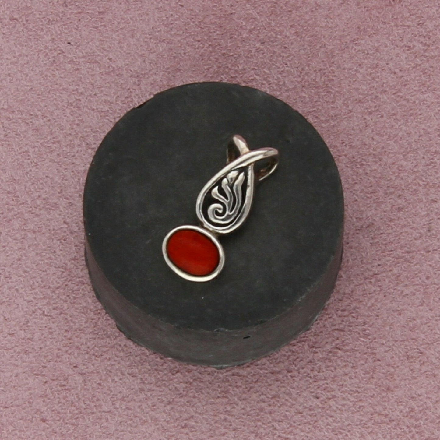sterling silver scroll coral drop pendant