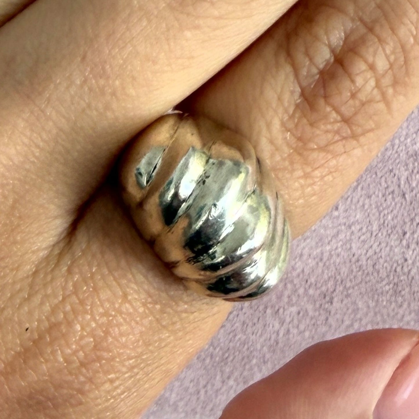 sterling silver vintage chunky scalloped dome ring size 6.75
