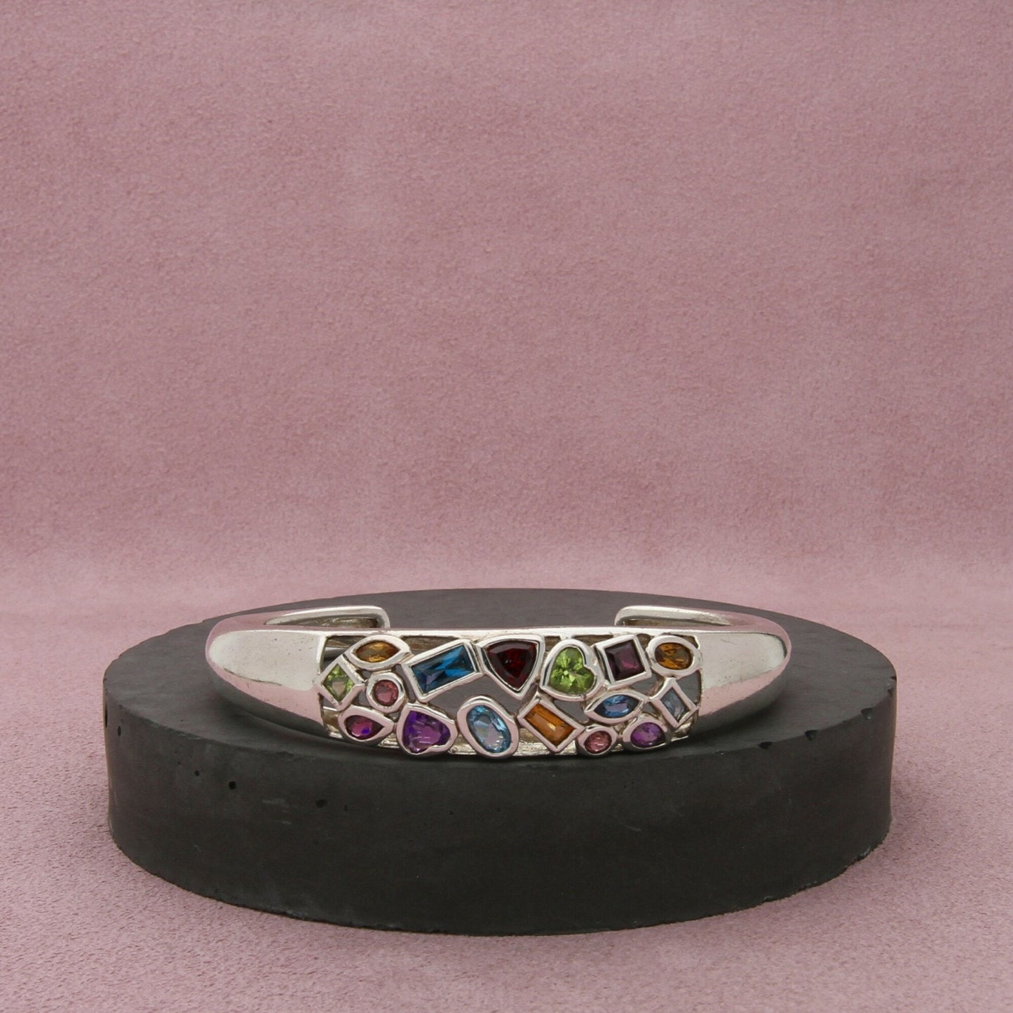 sterling silver topaz amethyst citrine garnet peridot cuff bracelet size 6.5in