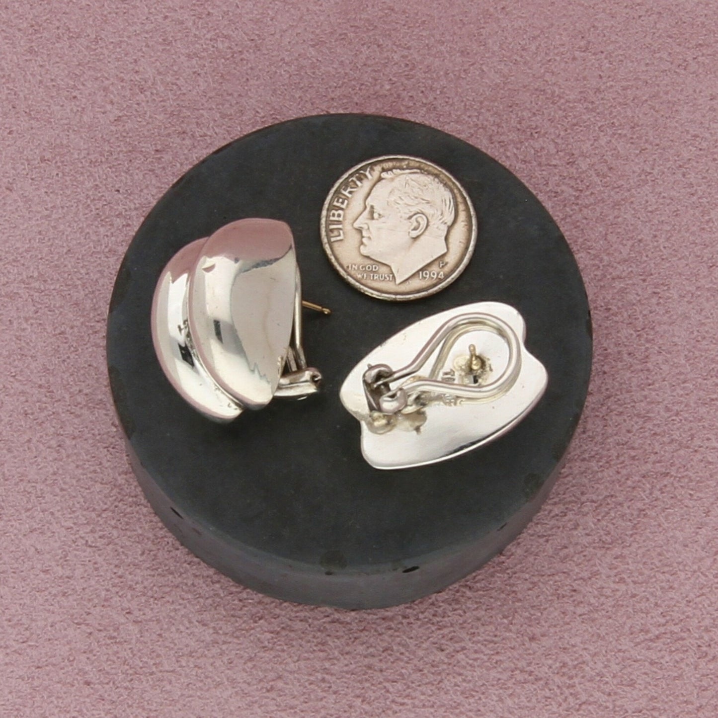 sterling silver & 14k gold posts double dome omega-back earrings