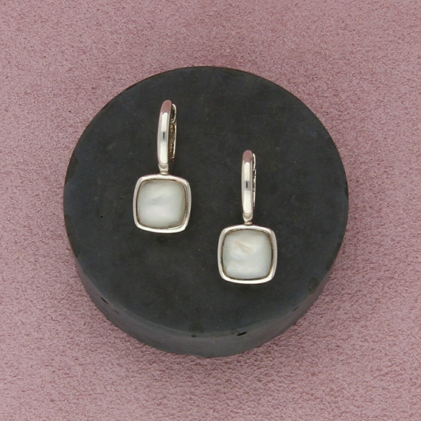 elle sterling silver vintage ruby & mother of pearl hoop earrings