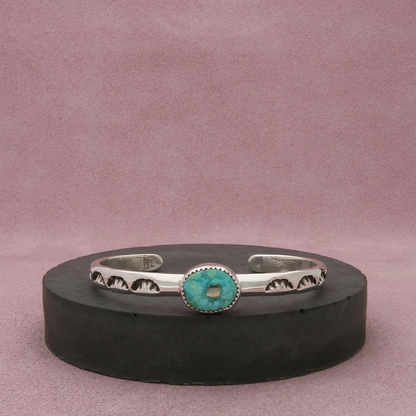 sterling silver signed southwestern stamped turquoise cuff bracelet size 6.5in