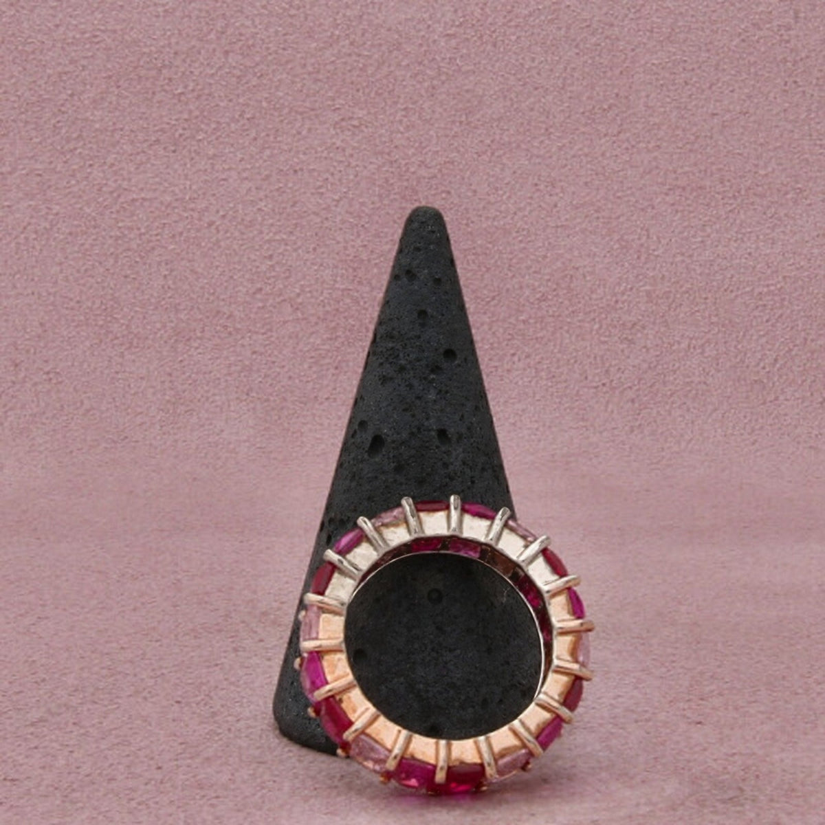 Sterling Silver Ruby & Pink Tourmaline Two Tone Eternity Rectangular-Cut Ring 8