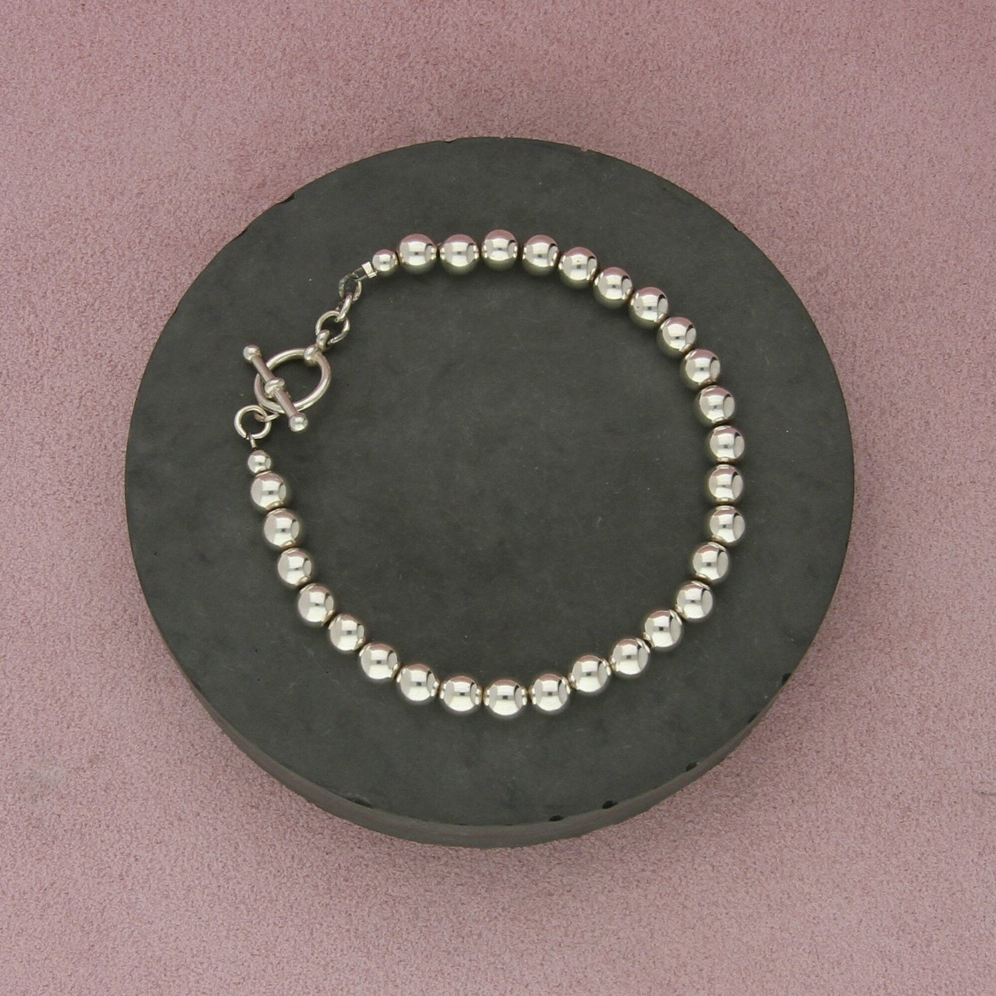 sterling silver 6mm bead chain toggle bracelet size 7.5in