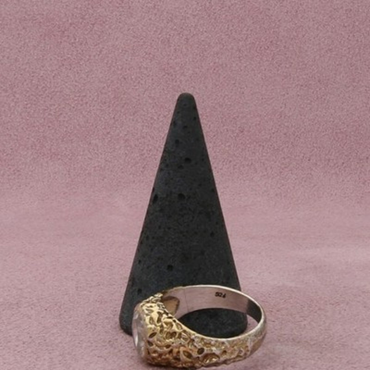Sterling Silver Vintage Gold Tone Textured Cz Ring Size 8.75