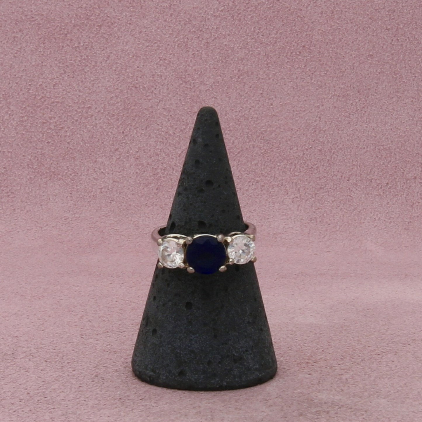 sterling silver round-cut blue & clear cz ring size 5.75