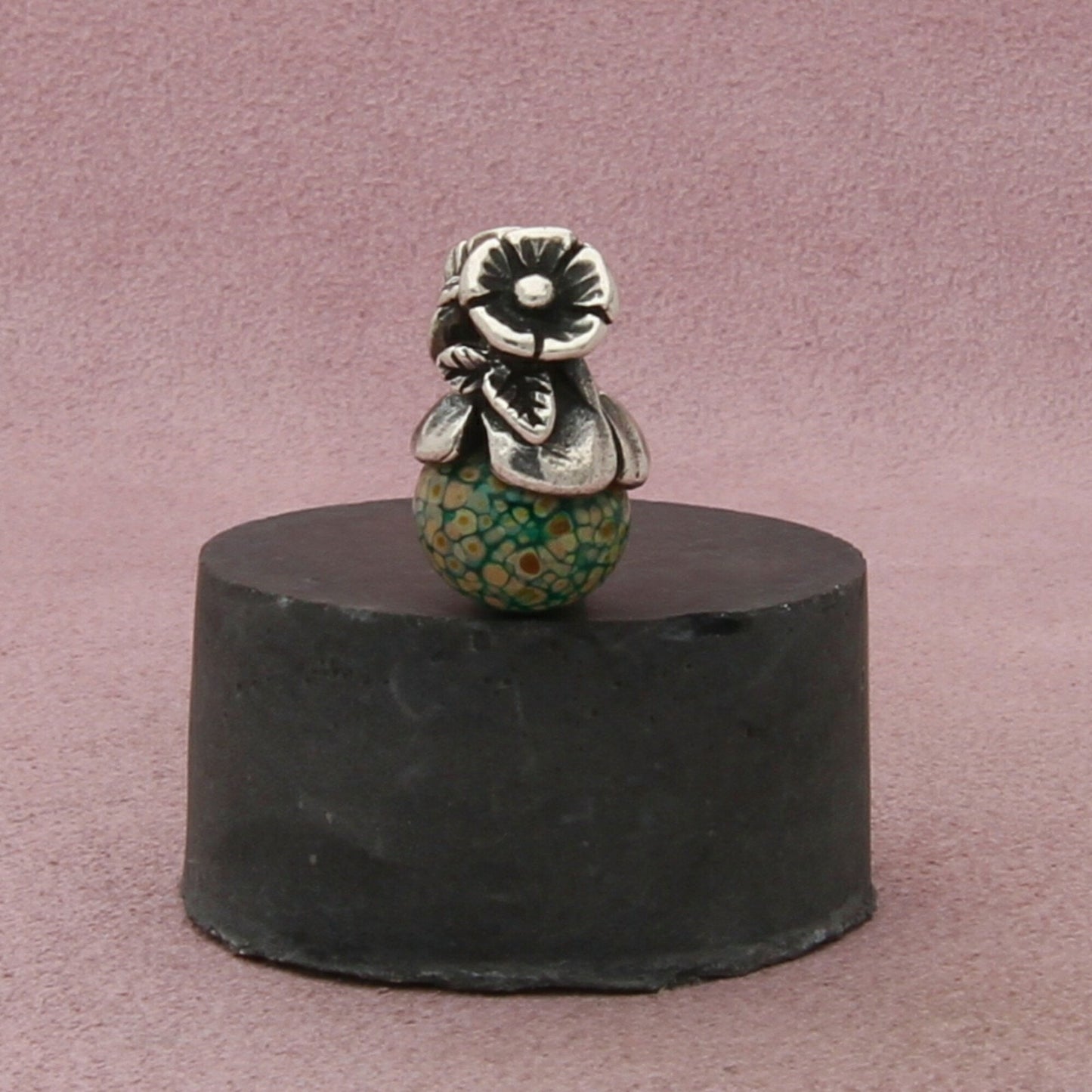 trollbeads sterling silver forget-me-not bud flowers glass retired bead charm