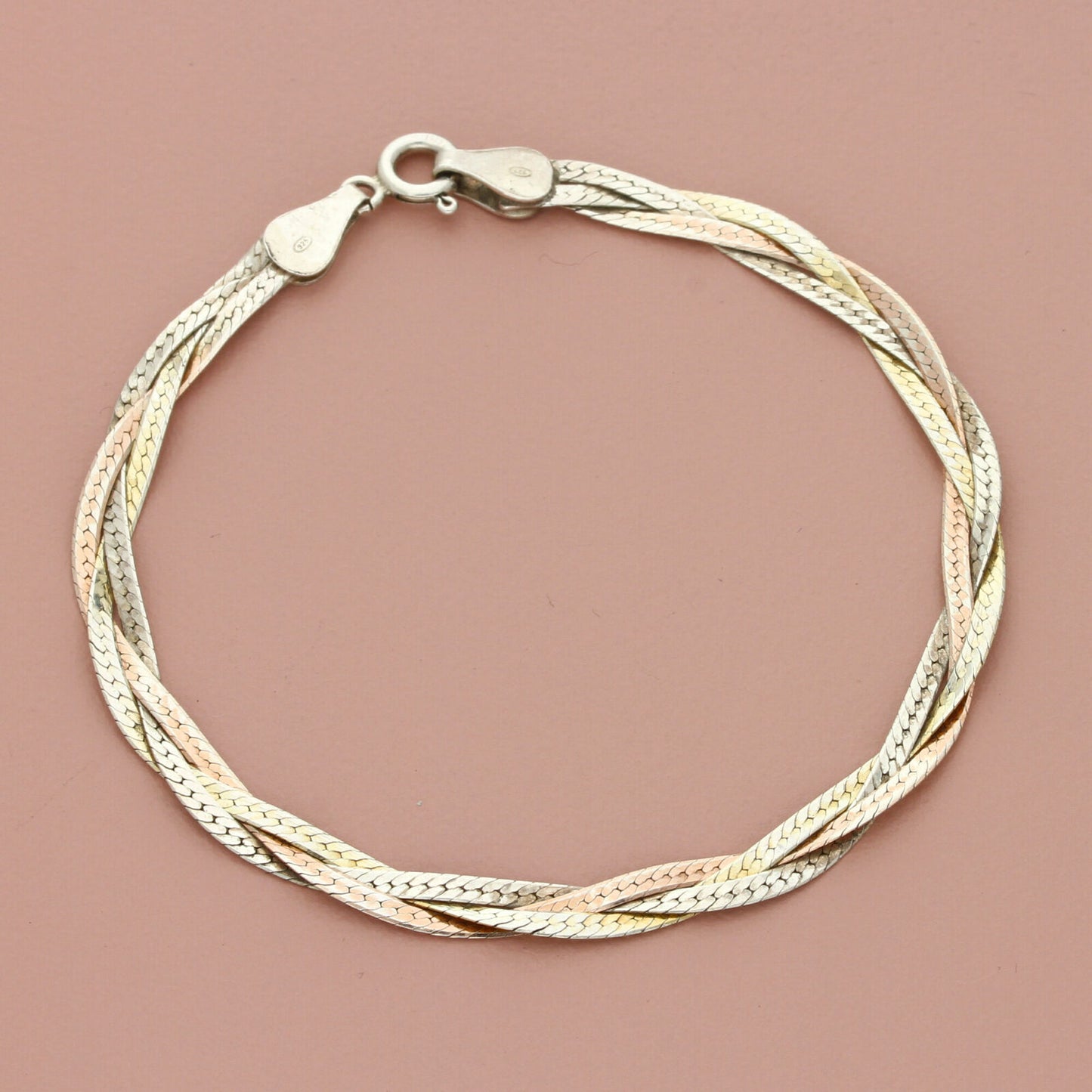 sterling silver woven herringbone chain bracelet size 7in