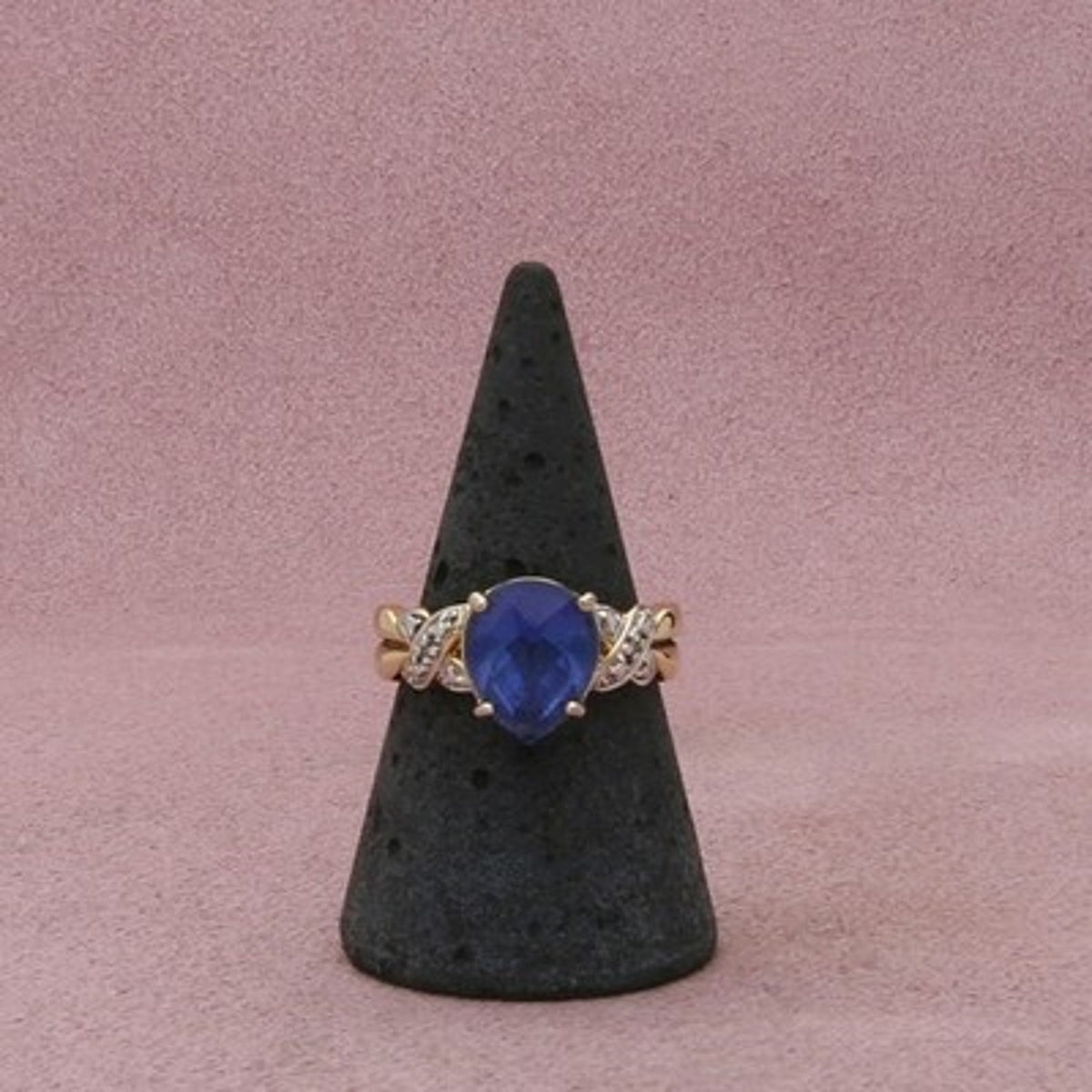 Sterling Silver Gold Plate Diamond Accent Blue Cz Ring Size 8