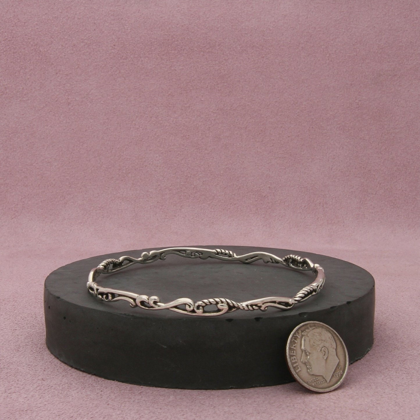 carolyn pollack sterling silver scroll stack bangle bracelet size 7.75in