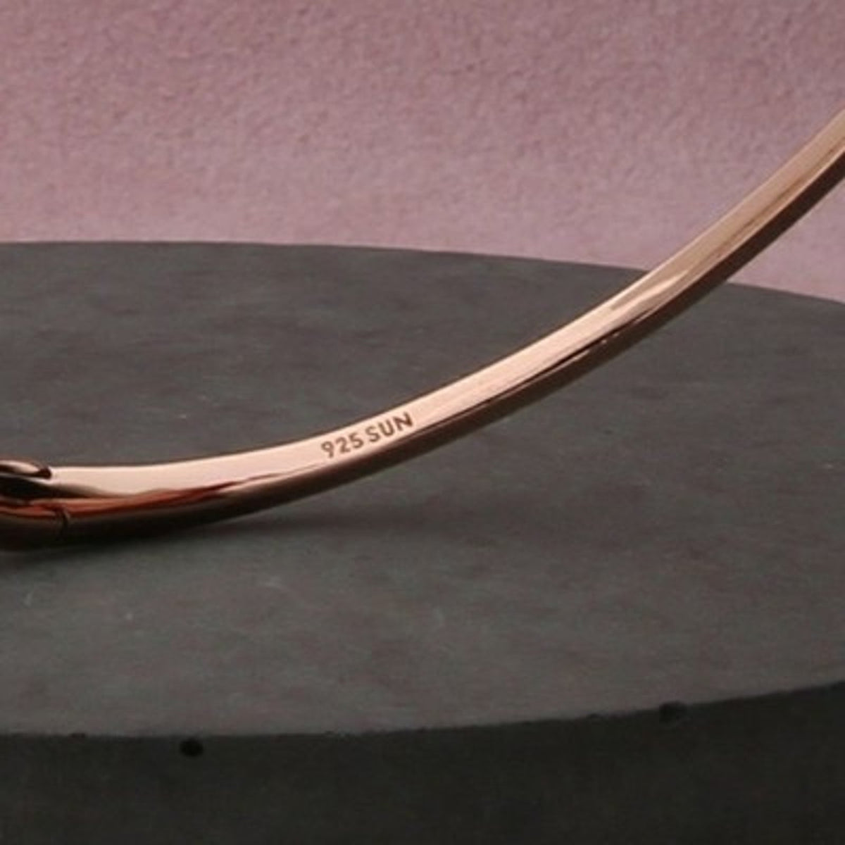 Kay Jewelers Sterling Silver Rose Gold Plate Diamond Bangle Bracelet 6.75in