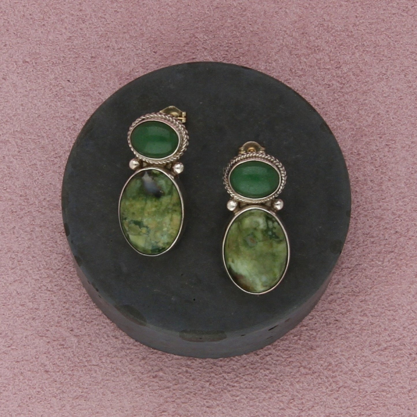 janice giardi sterling silver jade & green jasper post earrings
