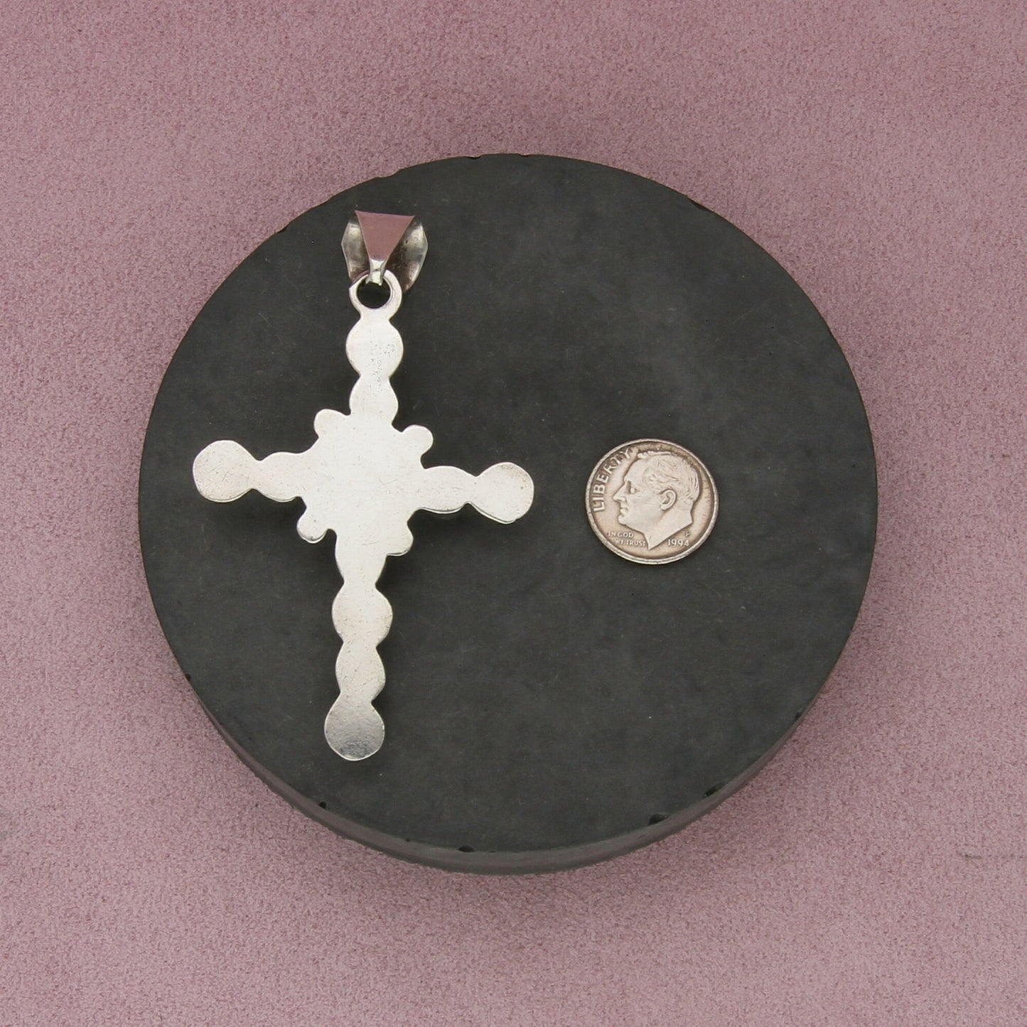 taxco mexico sterling silver vintage large onyx dome cross pendant