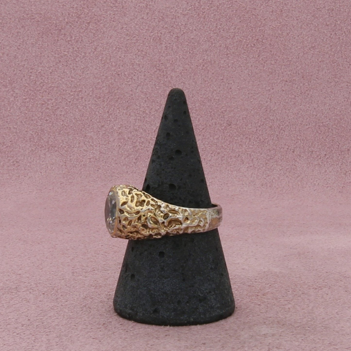 sterling silver vintage gold tone textured cz ring size 8.75