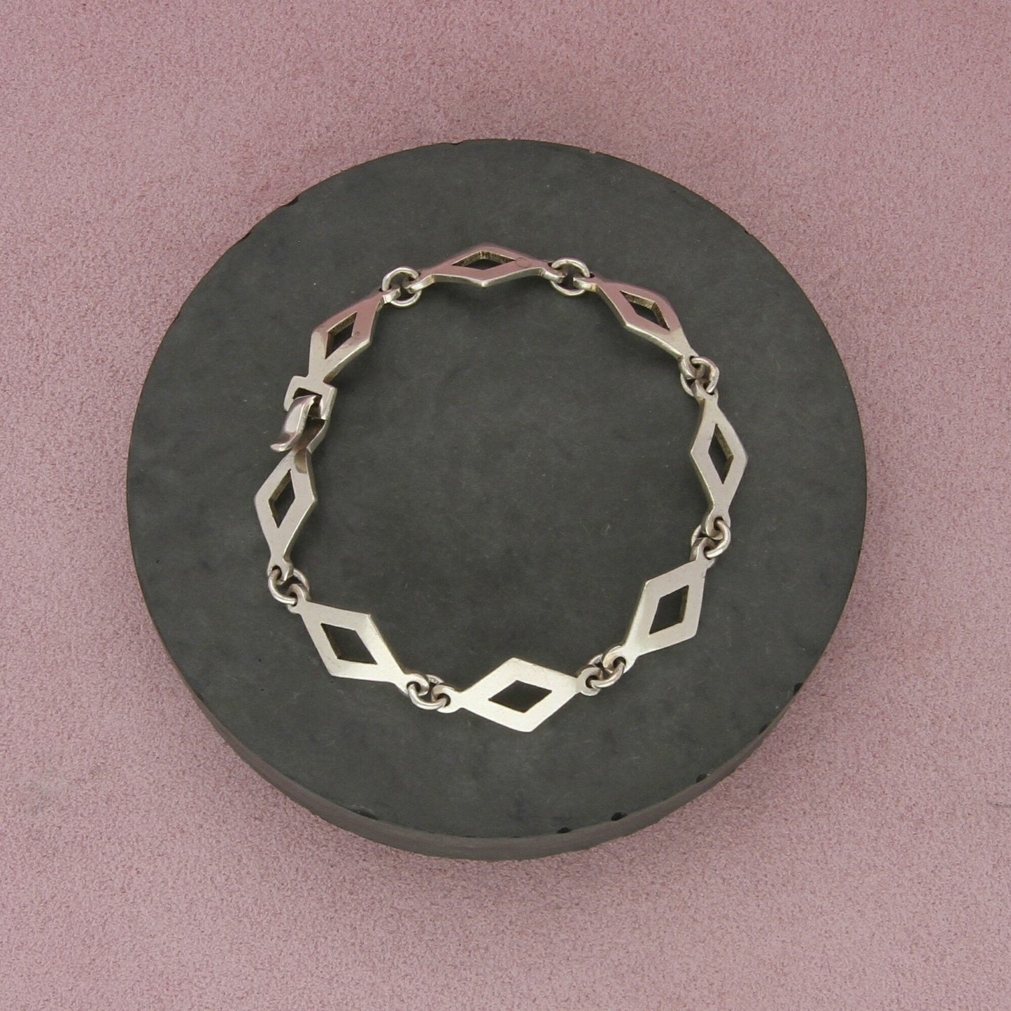 taxco mexico sterling silver vintage diamond shape link bracelet size 7.5in
