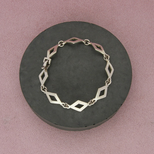 taxco mexico sterling silver vintage diamond shape link bracelet size 7.5in