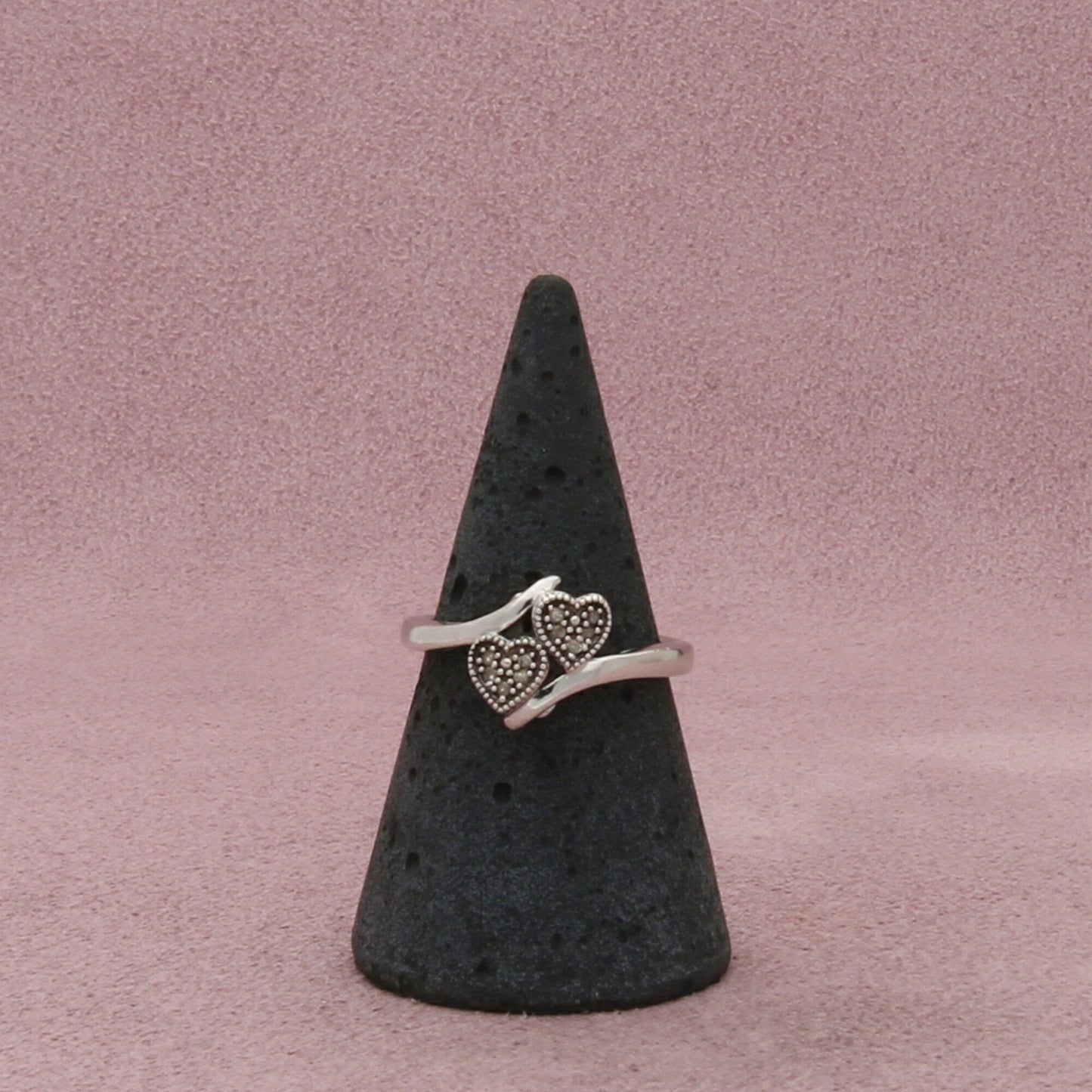 sterling silver pave diamond hearts ring size 6.75