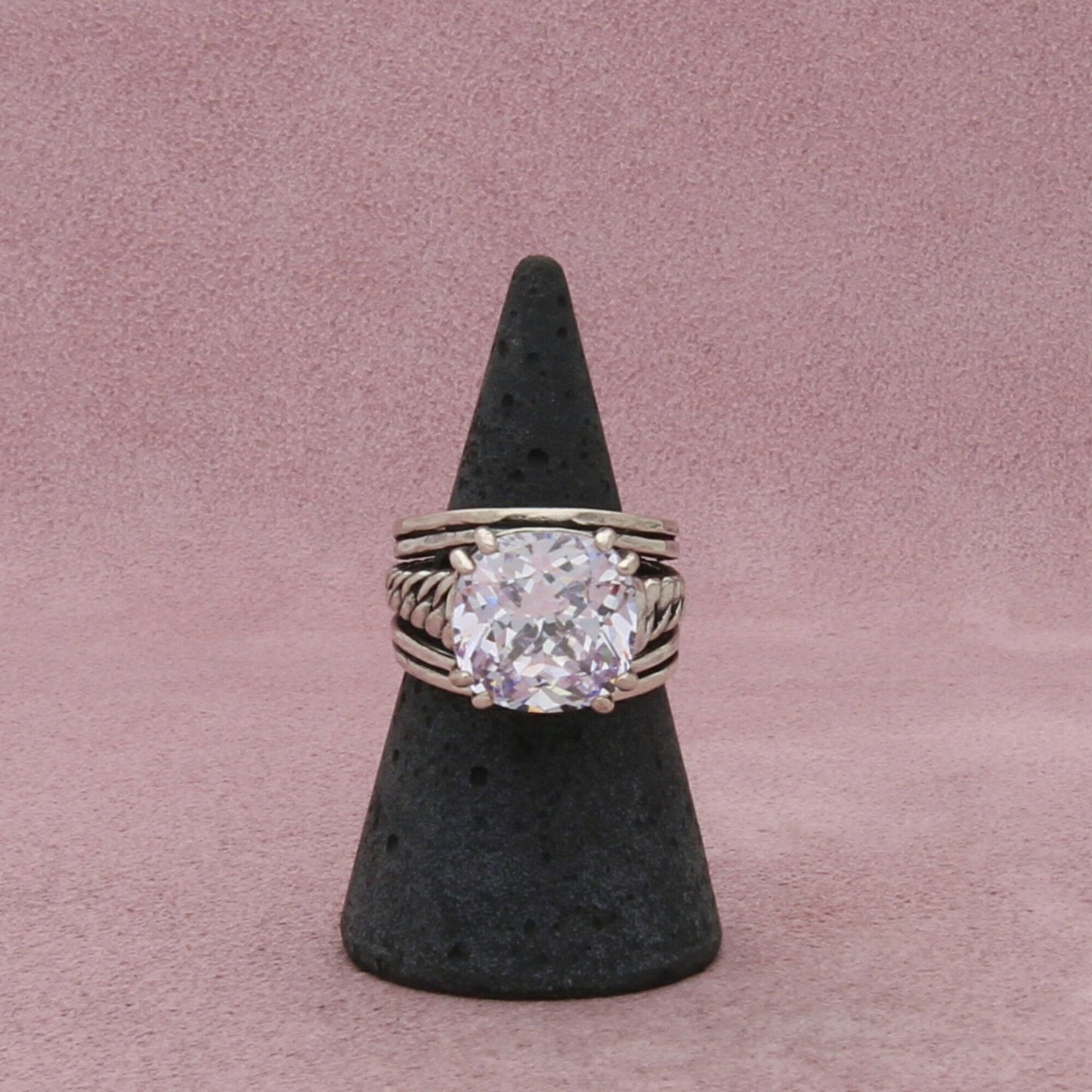 sterling silver israel cushion-cut cz curb chain band ring size 7