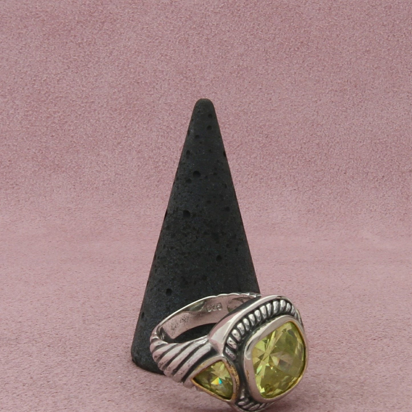 sterling silver faceted yellow cz cable cocktail ring size 8