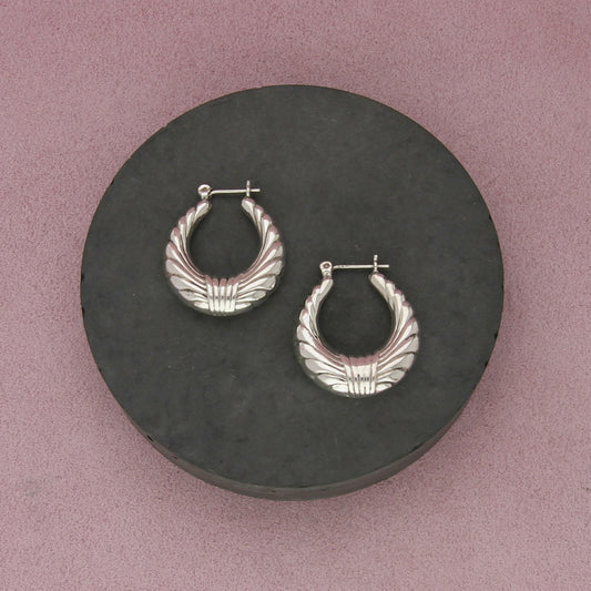 sterling silver vintage puffy scalloped snap-post hoop earrings