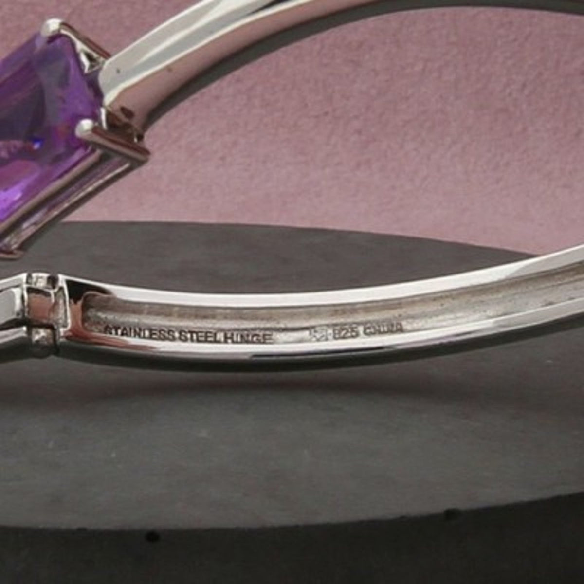 Michelle Albala Sterling Silver Amethyst Hinged Duo Bangle Bracelet Size 6.5in