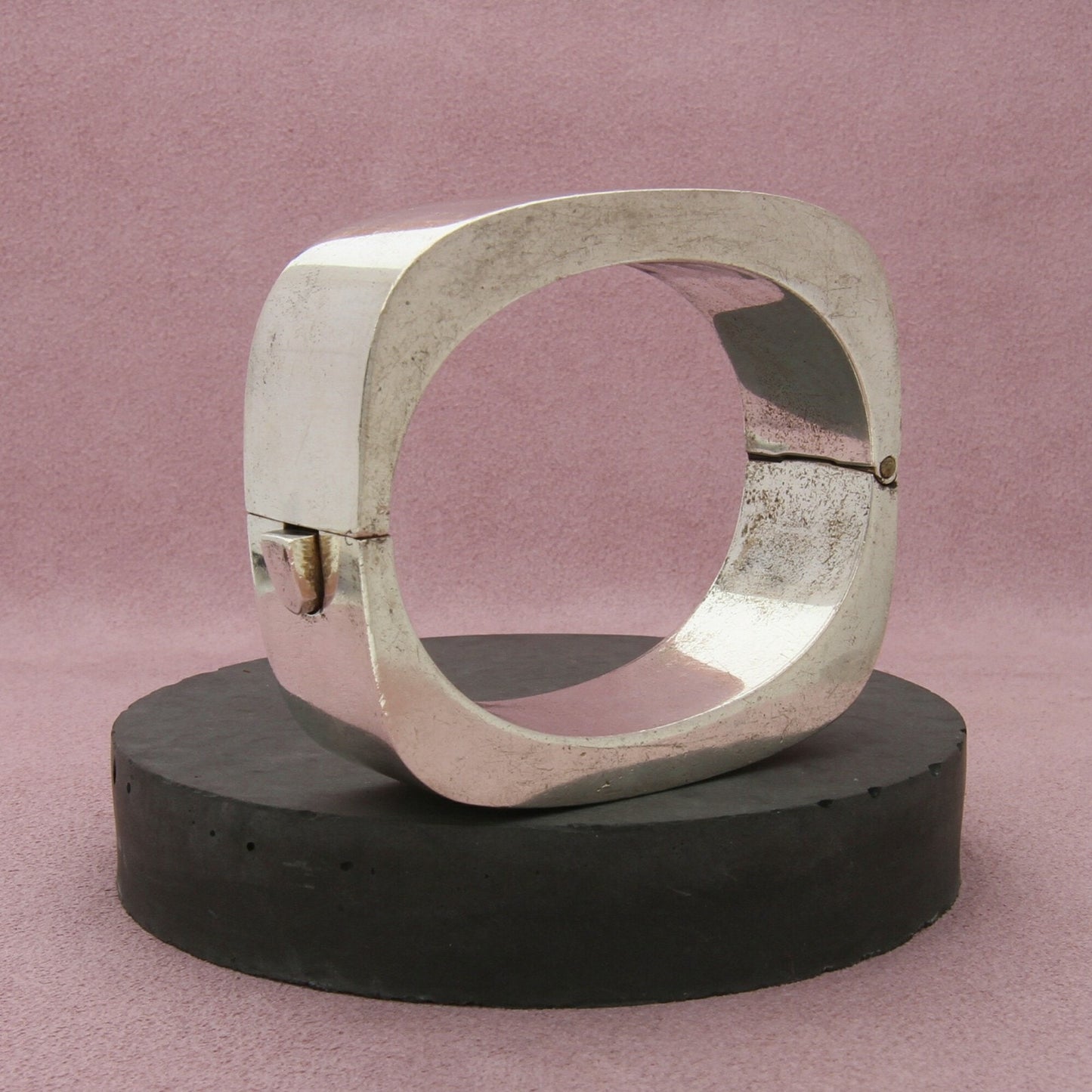 taxco mexico sterling silver vintage squared hinged bangle bracelet size 6in