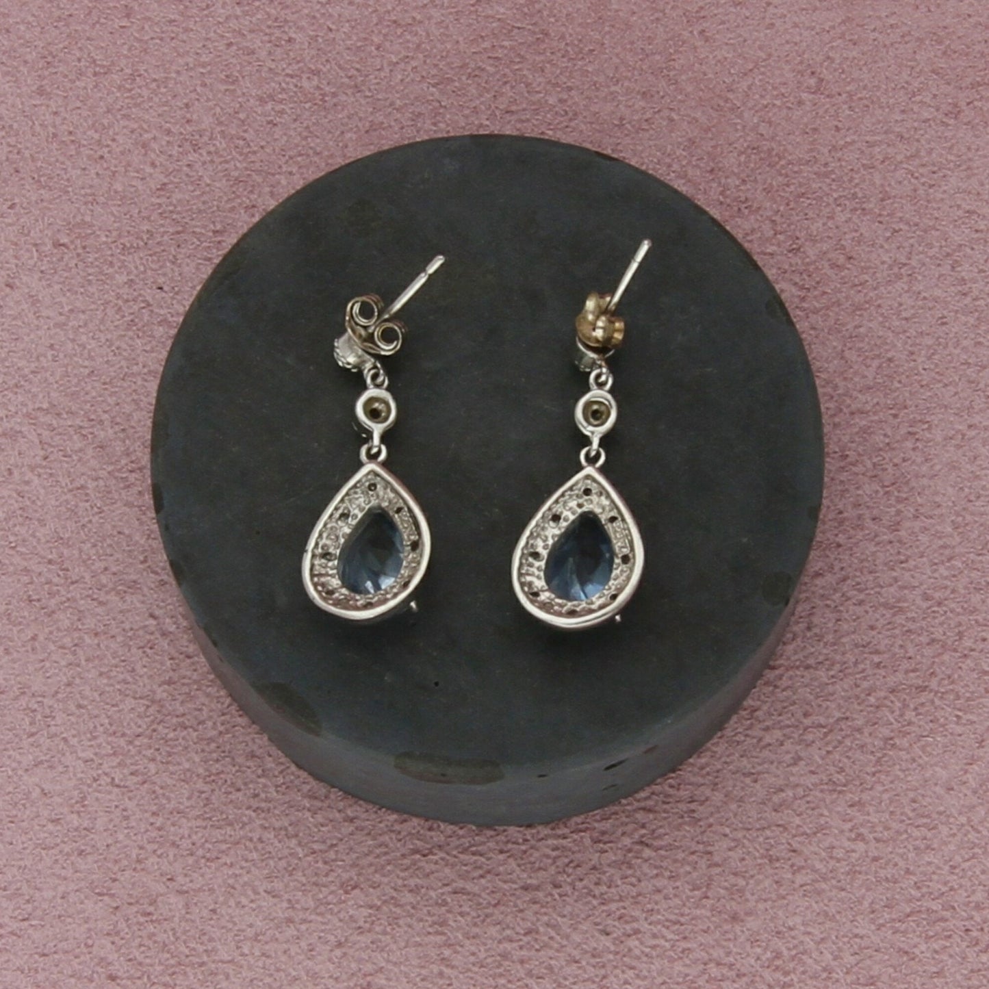 sterling silver blue topaz teardrop dangle post earrings