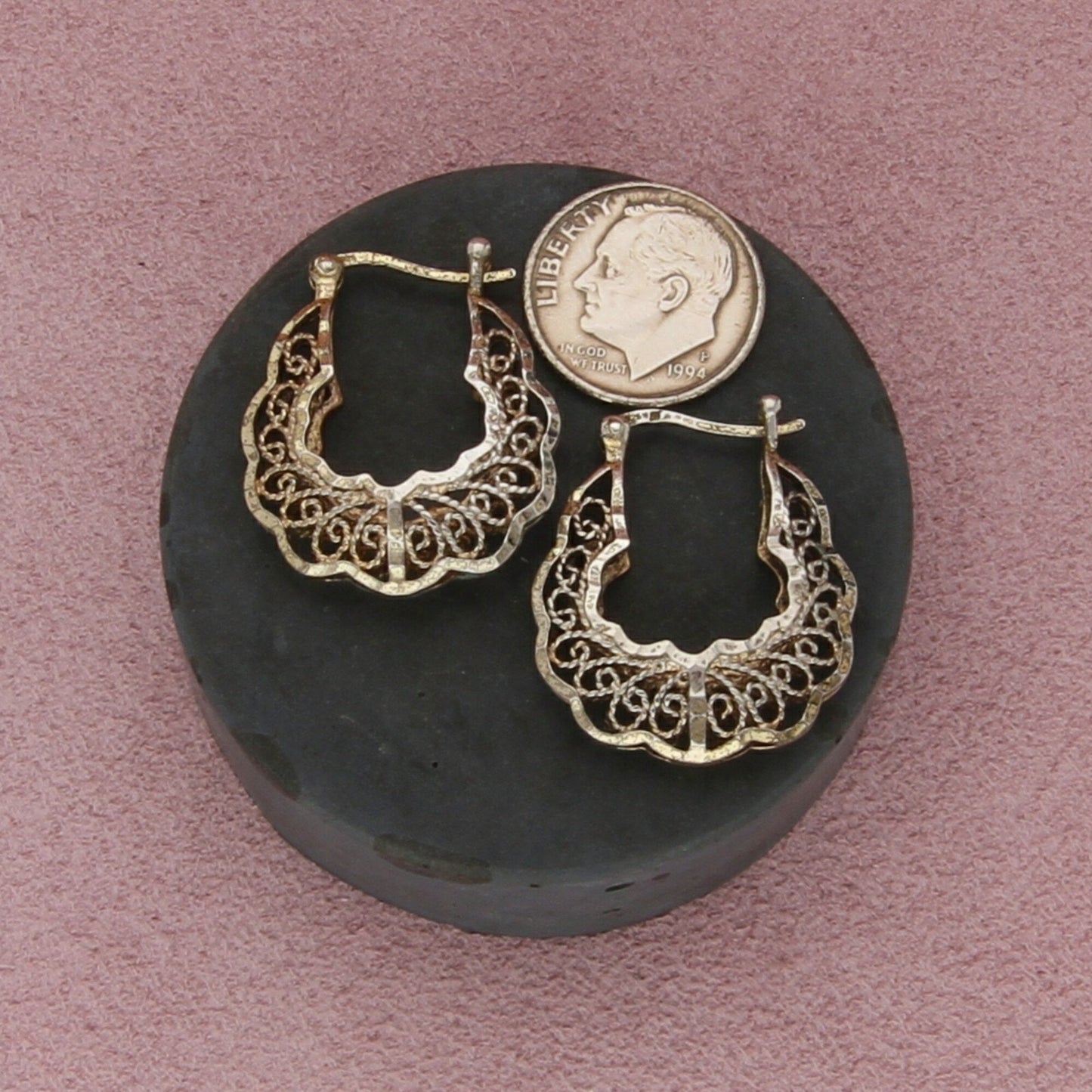 sterling silver vintage filigree snap-post earrings