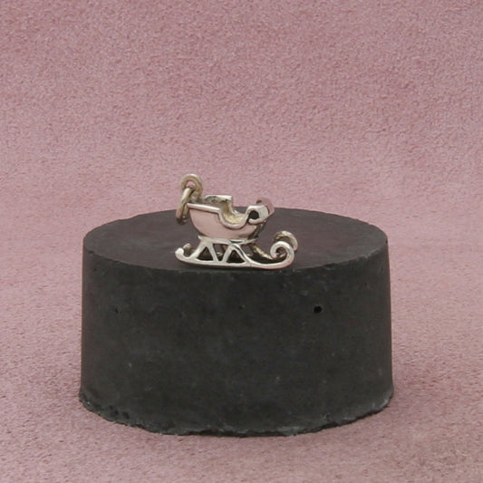 sterling silver vintage 3d christmas sleigh charm pendant