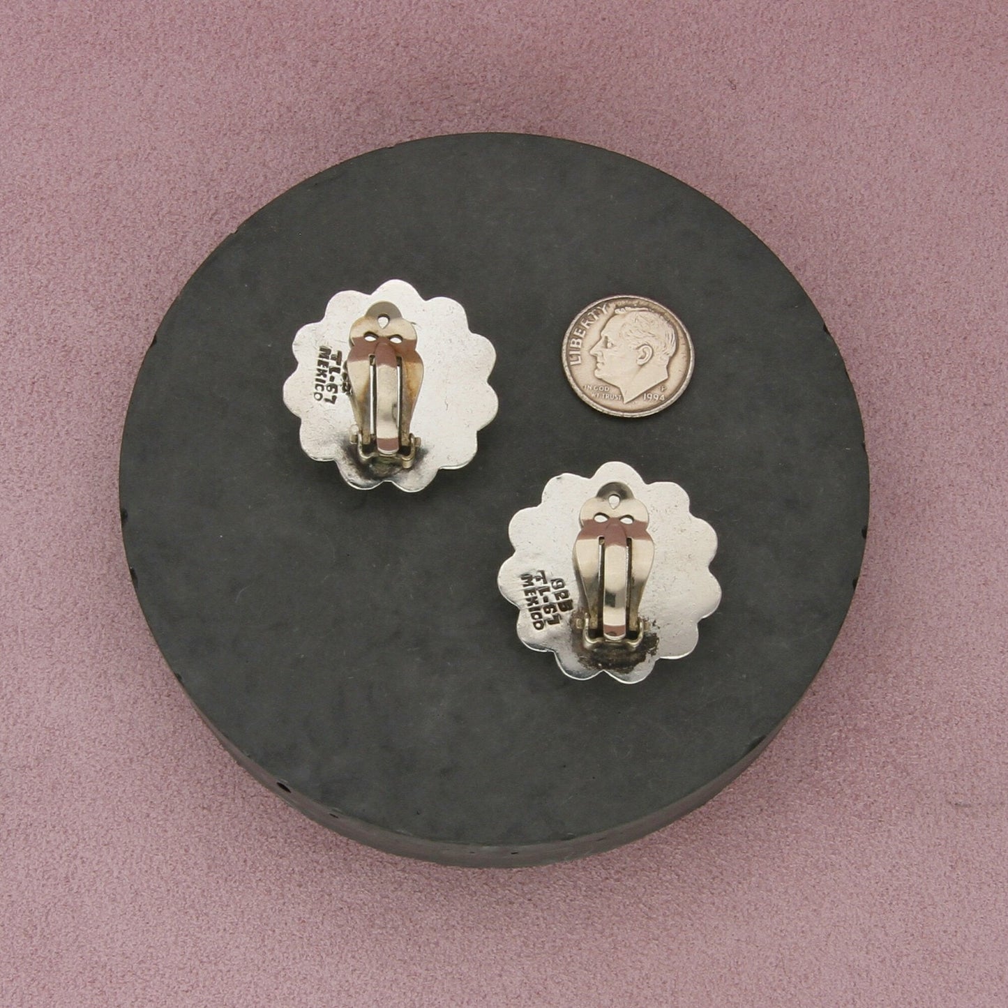 taxco mexico sterling silver vintage beaded black onyx clip-on earrings