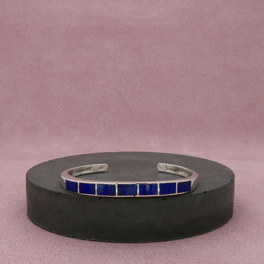 navajo sterling silver vintage lapis lazuli inlay cuff bracelet size 6in