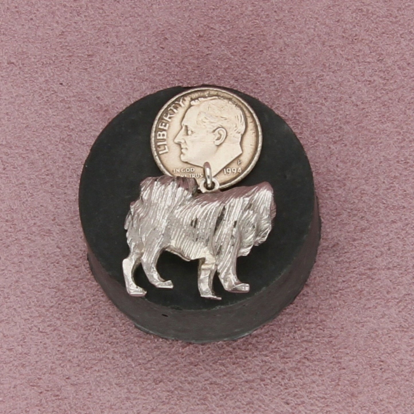 sterling silver vintage garnet eyes long haired dog pendant
