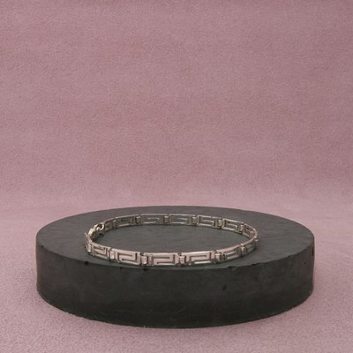 Sterling Silver Greek Key Openwork Link Chain Bracelet Size 6.75in
