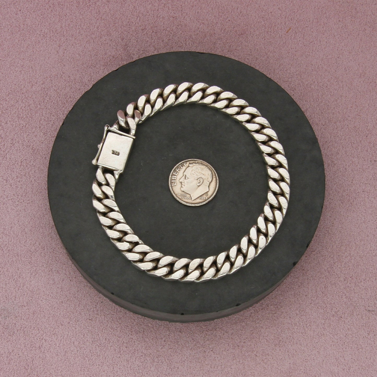 sterling silver mens vintage cuban link chain bracelet size 8in