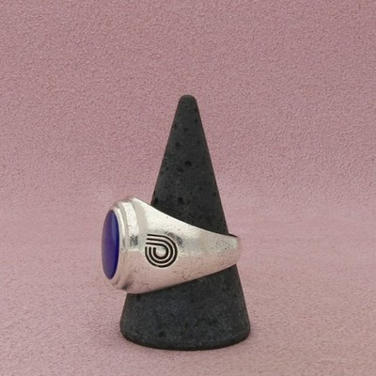 Sterling Silver Men's Signet Ring Blue Oval Center Size 12.25