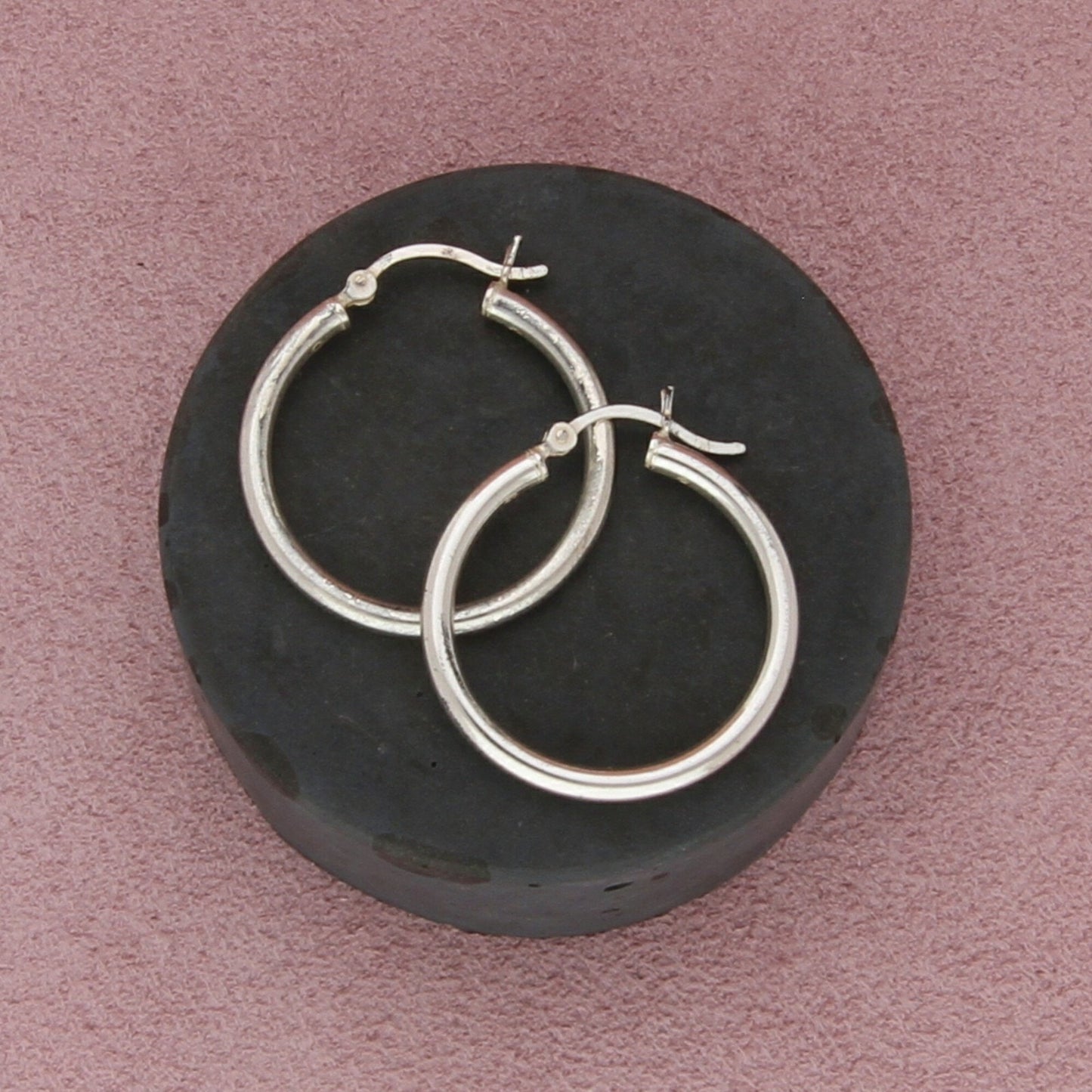 sterling silver 27mm tube snap-post hoop earrings
