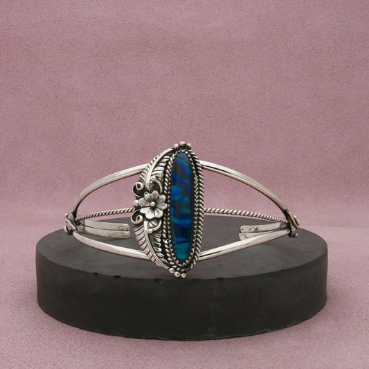 navajo sterling silver vintage blue abalone feather cuff bracelet size 7.25in