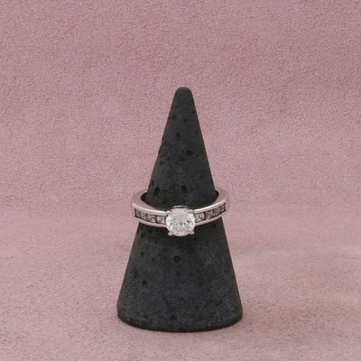 Sterling Silver Round-Cut Cz Engagement Ring Size 5.75