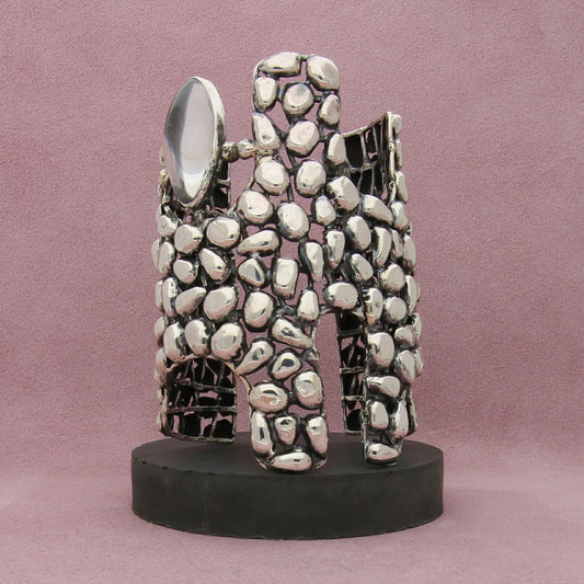 sterling silver vintage scandinavian brutalist crystal cuff bracelet size 7.75in