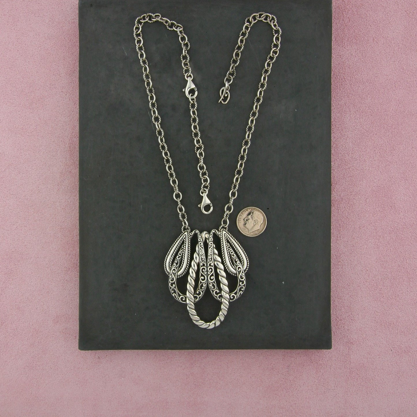 carolyn pollack sterling silver southwestern scroll rope necklace size 16-19in
